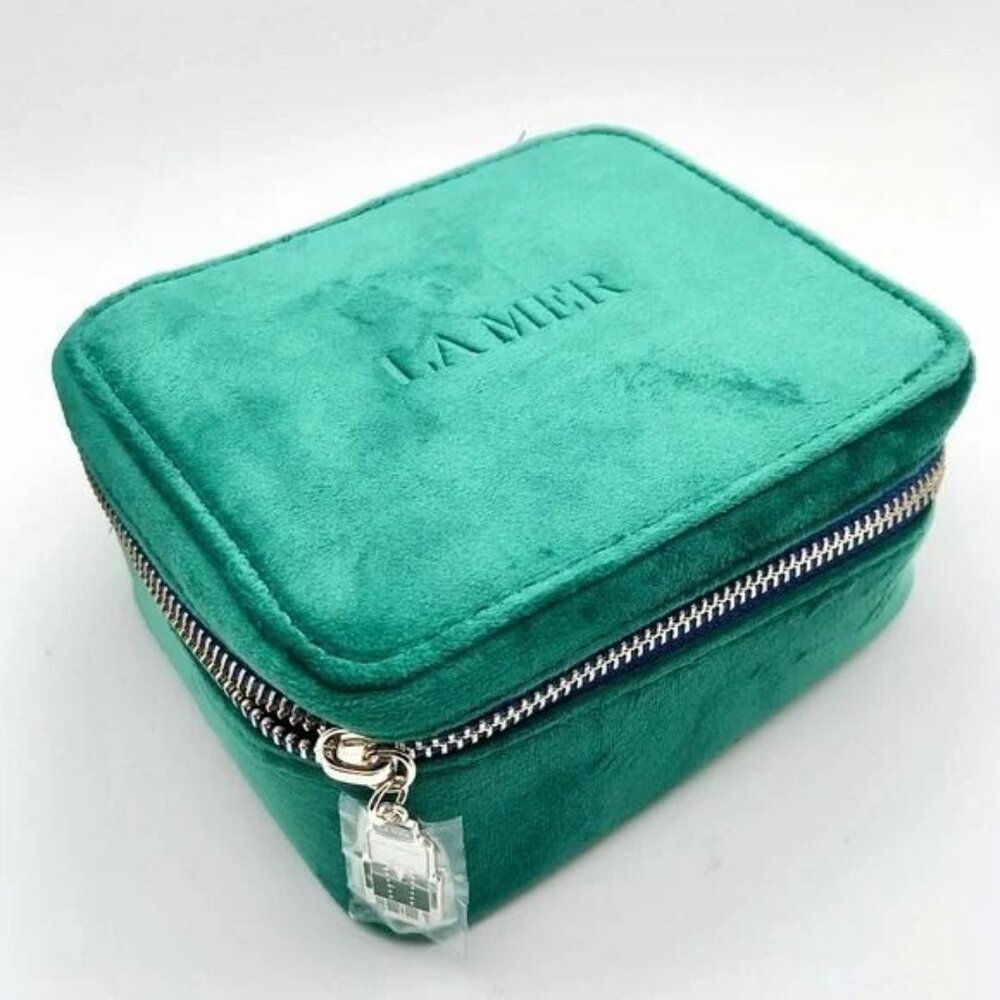 La Mer Velvet Zip Bag + Charm Travel Makeup Toiletry Beauty Holiday Gift NEW